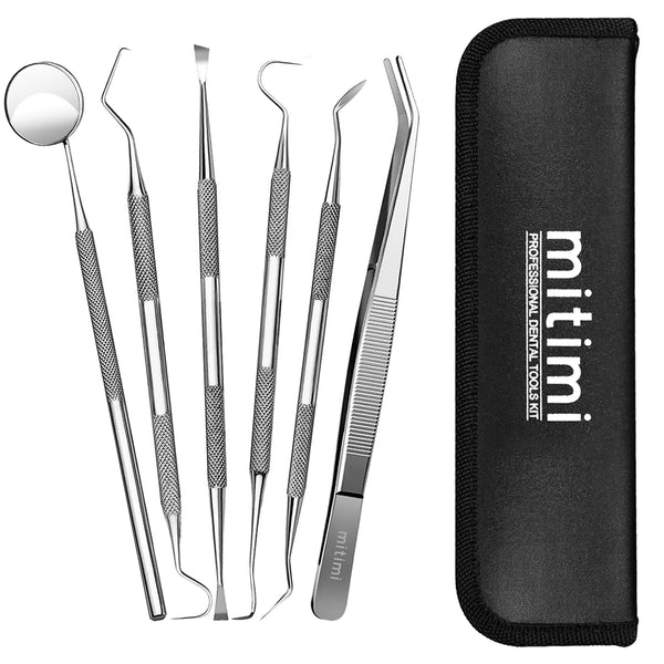 Mitimi Stainless Steel Dental Tools, 6 Pack Professional Plaque Remover for Teeth Cleaning Tools Set
